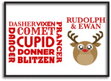 CM06 - Personalised Round Rudolf & Reindeer Names Christmas Christmas Print