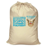 CM06 - Personalised Round Rudolf & Reindeer Names Christmas Canvas Santa Sack