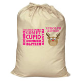 CM06 - Personalised Round Rudolf & Reindeer Names Christmas Canvas Santa Sack