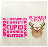 CM06 - Personalised Round Rudolf & Reindeer Names Christmas Tea Towel