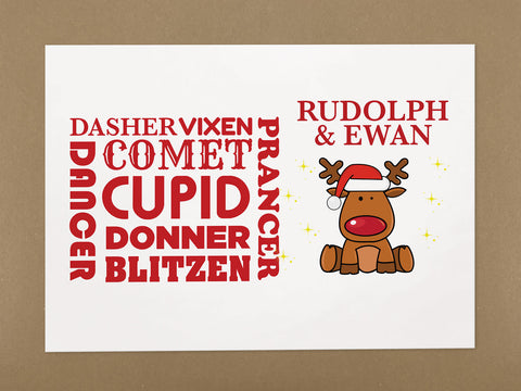 CM07 - Personalised Rudolf & Reindeer Names Christmas Print