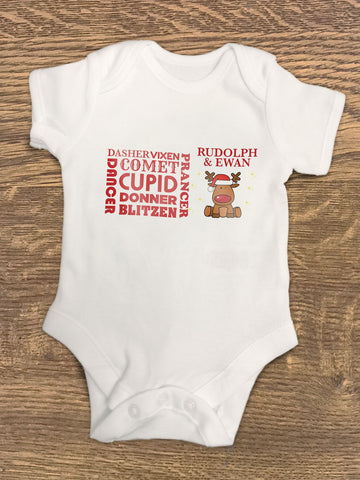 CM07 - Personalised Rudolf & Reindeer Names Christmas Baby Vest