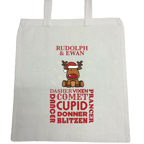 CM07 - Personalised Rudolf & Reindeer Names Christmas Canvas Bag for Life