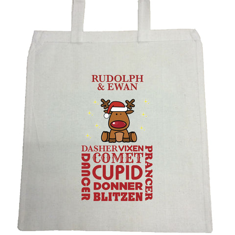 CM07 - Personalised Rudolf & Reindeer Names Christmas Canvas Bag for Life