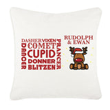 Personalised Rudolf & Reindeer Names Christmas Canvas Cushion Cover