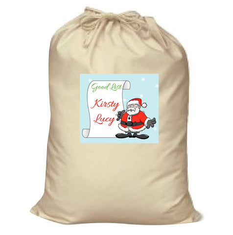 CM08 - Personalised Santa's Good List Christmas Canvas Santa Sack