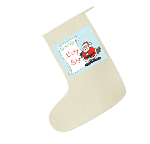 CM08 - Personalised Santa's Good List Christmas Canvas Santa Stocking