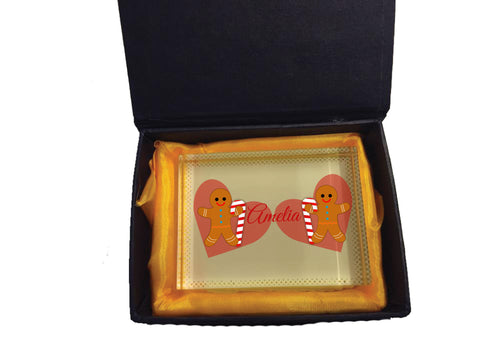 CM09 - Personalised Ginger Bread Cookies Christmas Girls Crystal Block with Presentation Gift Box