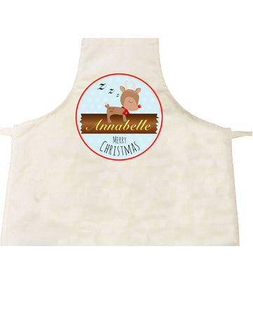 CM10 - Personalised Sleeping Reindeer Christmas Apron