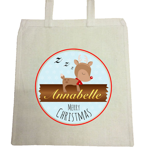 CM10 - Personalised Sleeping Reindeer Christmas Canvas Bag for Life