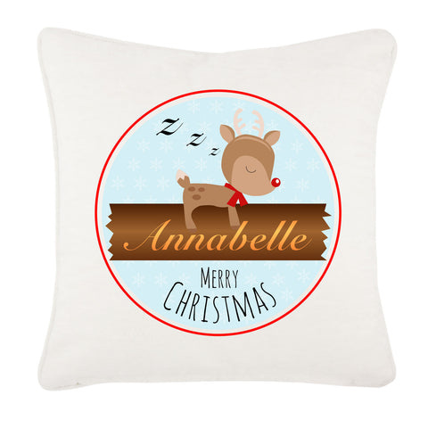 Personalised Sleeping Reindeer Christmas Canvas Cushion Cover