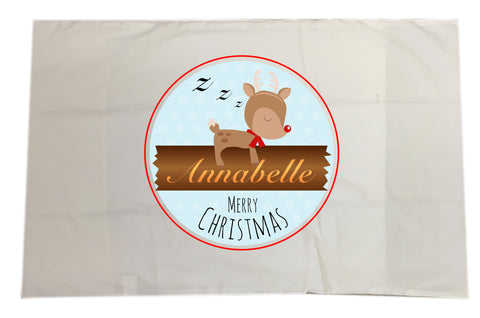 CM10 - Personalised Sleeping Reindeer Christmas White Pillow Case Cover