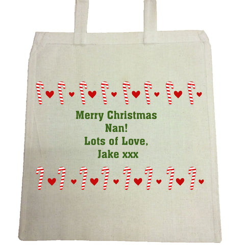 CM11 - Dancing Candy Canes Christmas Personalised Canvas Bag for Life