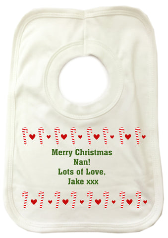 CM11 - Dancing Candy Canes Christmas Personalised Baby Bib