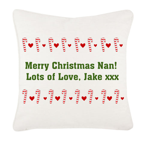 Dancing Candy Canes Christmas Personalised Canvas Cushion Cover