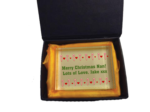 CM11 - Dancing Candy Canes Christmas Personalised Glass Crystal Block with Presentation Gift Box