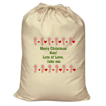 CM11 - Dancing Candy Canes Christmas Personalised Canvas Santa Sack