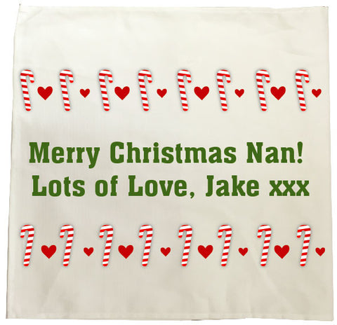 CM11 - Dancing Candy Canes Christmas Personalised Tea Towel