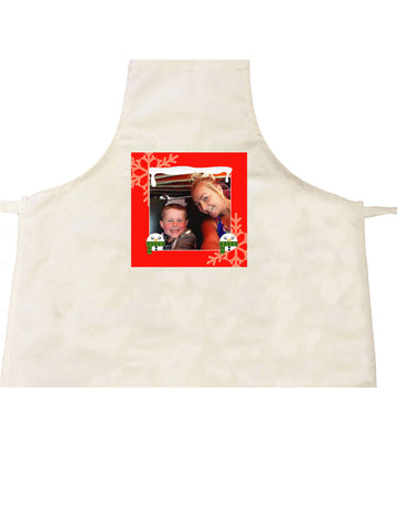 Personalised Christmas Apron with Your Photo inserted in our Cute Snowman Border