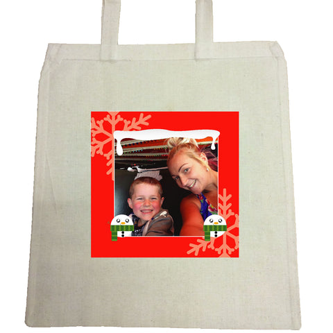 CM13 - Personalised Your Photo & Round Snowman Christmas Canvas Bag for Life