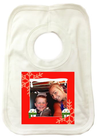 CM13 - Personalised Your Photo & Round Snowman Christmas Baby Bib