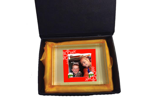 CM13 - Personalised Your Photo & Round Snowman Christmas Crystal Block with Presentation Gift Box
