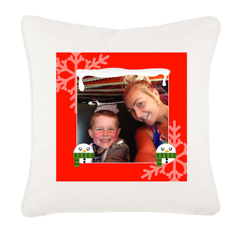 Personalised Your Photo & Round Snowman Christmas Canvas Cushion Cover
