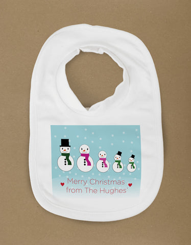 CM14 - Personalised Family of Snowmen Christmas Baby Bib