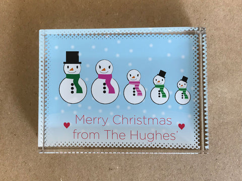 CM14 - Personalised Family of Snowmen Christmas Crystal Block with Presentation Gift Box