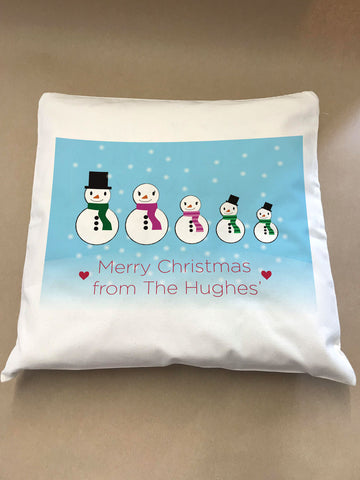Personalised Family of Snowmen Christmas Cushion Cover