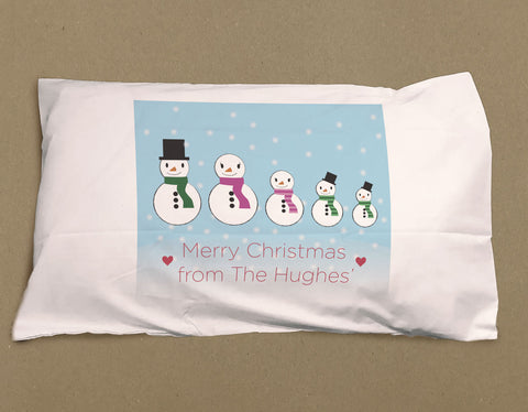 CM14 - Personalised Family of Snowmen Christmas White Pillow Case Cover