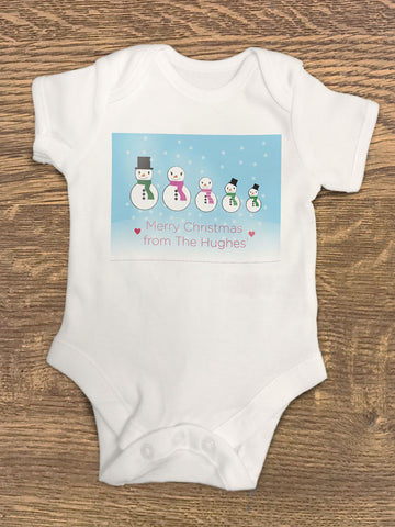 CM14 - Personalised Family of Snowmen Christmas Baby Vest