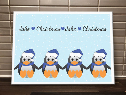 CM15 - Personalised Family of Penguins Christmas Canvas Print