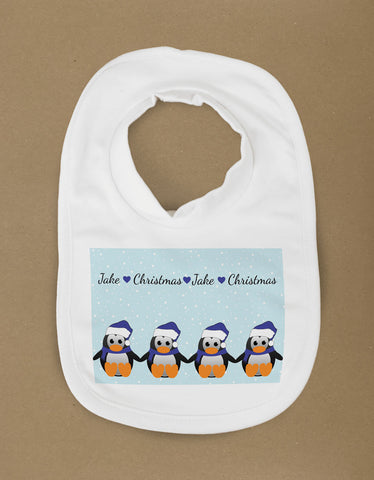 CM15 - Personalised Family of Penguins Christmas Baby Bib