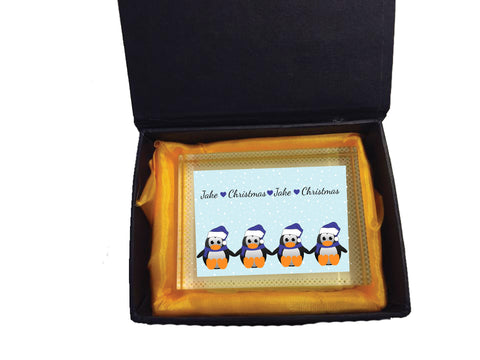 CM15 - Personalised Family of Penguins Christmas Crystal Block with Presentation Gift Box