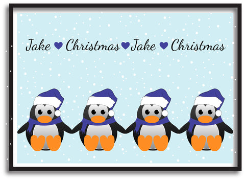 CM15 - Personalised Family of Penguins Christmas Print