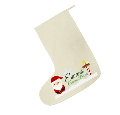 CM05 - Cute Santa North Pole Christmas Canvas Santa Stocking