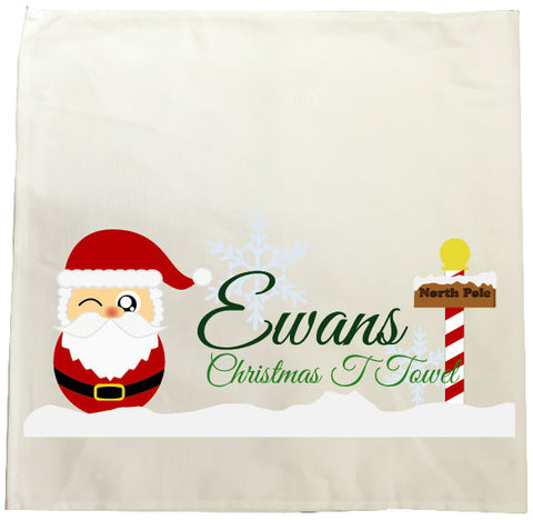 CM05 - Cute Santa North Pole Christmas Tea Towel