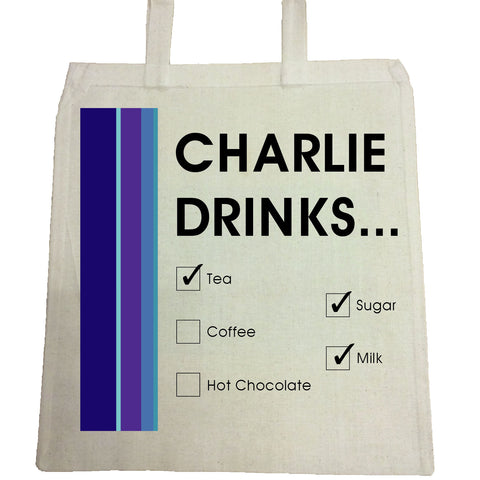 CM19 - Names Drinks then choose their choices Personalised Canvas Bag for Life