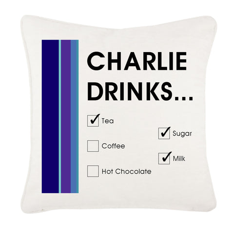 Names Drinks then choose their choices Personalised Canvas Cushion Cover