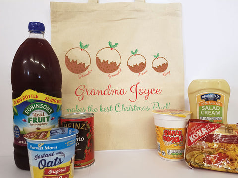 CT02 - Grandma Christmas Puddings Personalised  Canvas Bag for Life