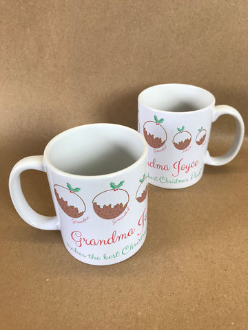 CT02 - Grandma Christmas Puddings Personalised Mug & White Gift Box