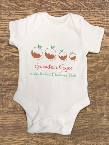 CT02 - Grandma Christmas Puddings Personalised Baby Vest