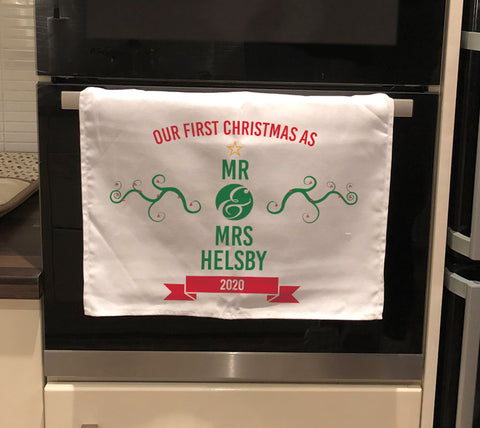 CT04 - Personalised First Christmas As Mr & Mrs Tea Towel