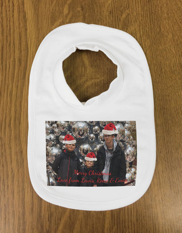 CT06 - Personalised Your Photo With Christmas Hats On Baby Bib