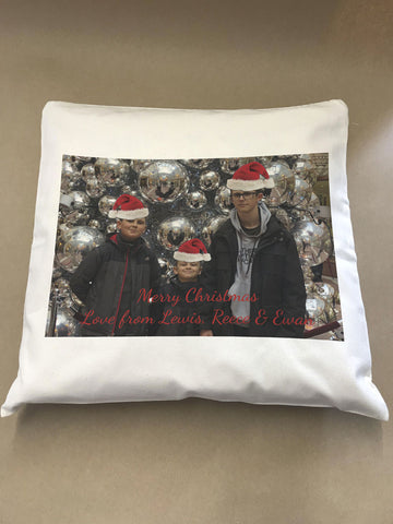 Personalised Your Photo With Christmas Hats On Canvas Cushion Cover