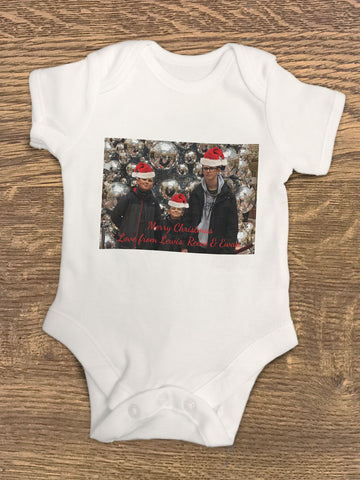 CT06 - Personalised Your Photo With Christmas Hats On Baby Vest