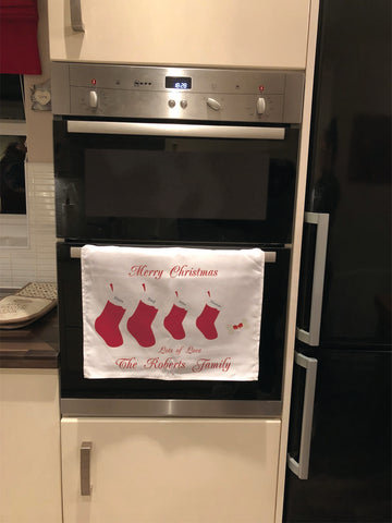 CT07 - Personalised Christmas Stockings Canvas Tea Towel
