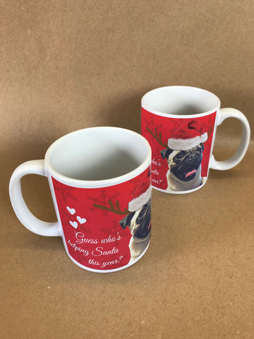 Personalised Guess Who's Helping Santa Christmas Mug & White Gift Box