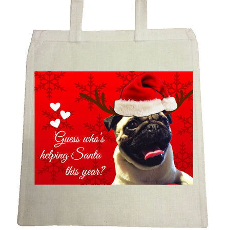 CT08 Personalised Guess Who's Helping Santa Canvas Christmas Bag for Life